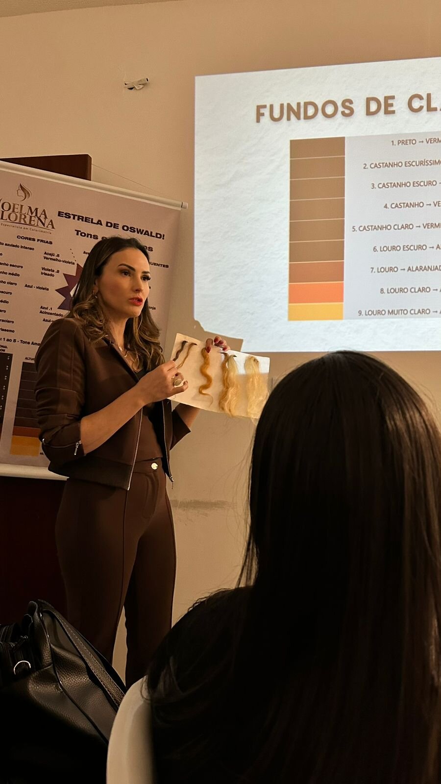 Mechas de cabelo sendo processadas em papel alumínio durante procedimento químico no salão